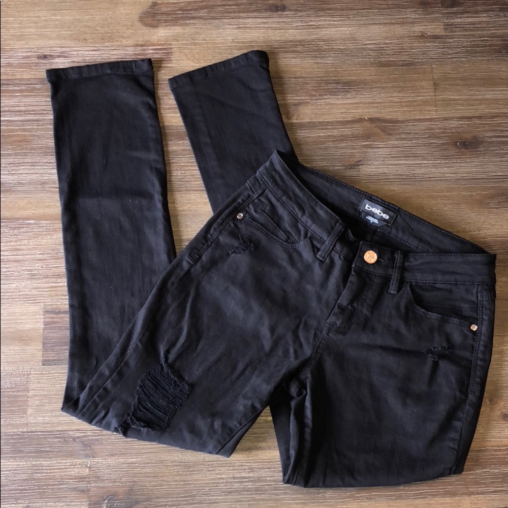 Black BEBE destroyed jeans
